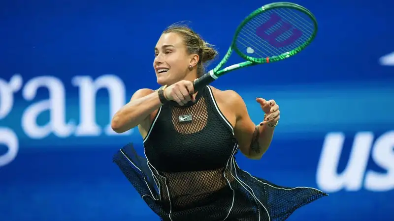 Арина Соболенко во время матча на US Open-2026