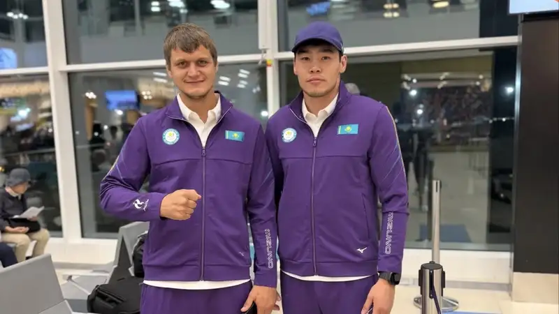 Сабыржан Аккалыков со своим тренером перед вылетом в Японию на Азиатские игры